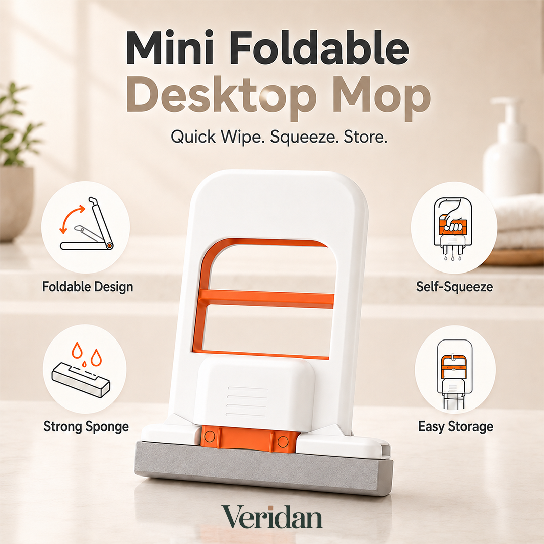 Mini Foldable Desktop Mop – Self-Squeeze Sponge Cleaner